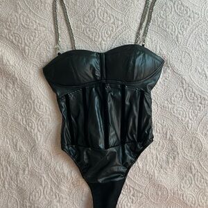 Maniere De Voir Black Bodysuit with Chain Straps